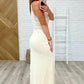 Notched Scoop Neck Maxi Dress in White