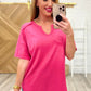 Notched Neck Drop Sleeve Top in Hot Pink
