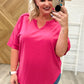 Notched Neck Drop Sleeve Top in Hot Pink