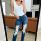 Sloane Mid Rise Heavy Destroyed Straight Jeans