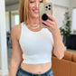 Ribbed Seamless Racerback Crew Neck Crop Tank in White