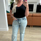 Judy Blue Dory High Waist Mineral Wash Raw Hem Wide Leg Jeans