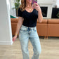 Judy Blue Dory High Waist Mineral Wash Raw Hem Wide Leg Jeans