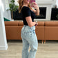 Judy Blue Dory High Waist Mineral Wash Raw Hem Wide Leg Jeans