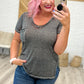 Melange Burnout V-Neck T-Shirt in Ash Black