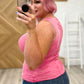 Mineral Washed Ribbed Henley Tank in Fucshia