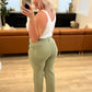 Phoebe High Rise Front Seam Straight Jeans in Sage