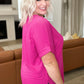 V-Neck Cuffed Sleeve Hi-Low Hem Top in Magenta