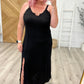 Notched Scoop Neck Maxi Dress in Black
