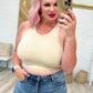 Ribbed Seamless Racerback Crew Neck Crop Tank in Sand Beige