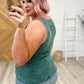Mineral Washed Ribbed Henley Tank in Dark Green