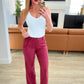 Phoebe High Rise Front Seam Straight Jeans in Burgundy