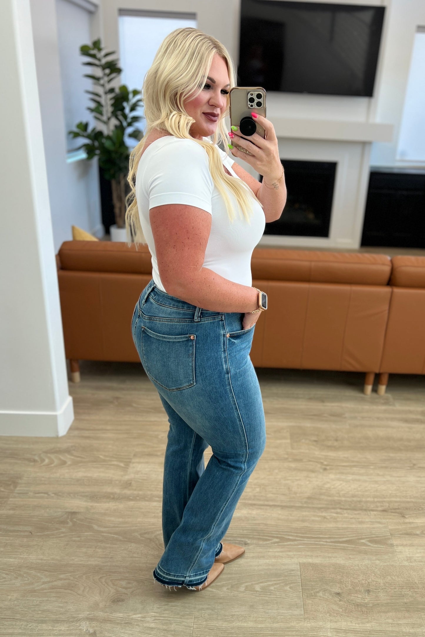Beatrice High Rise Tummy Control Top Release Hem Slim Bootcut Jeans
