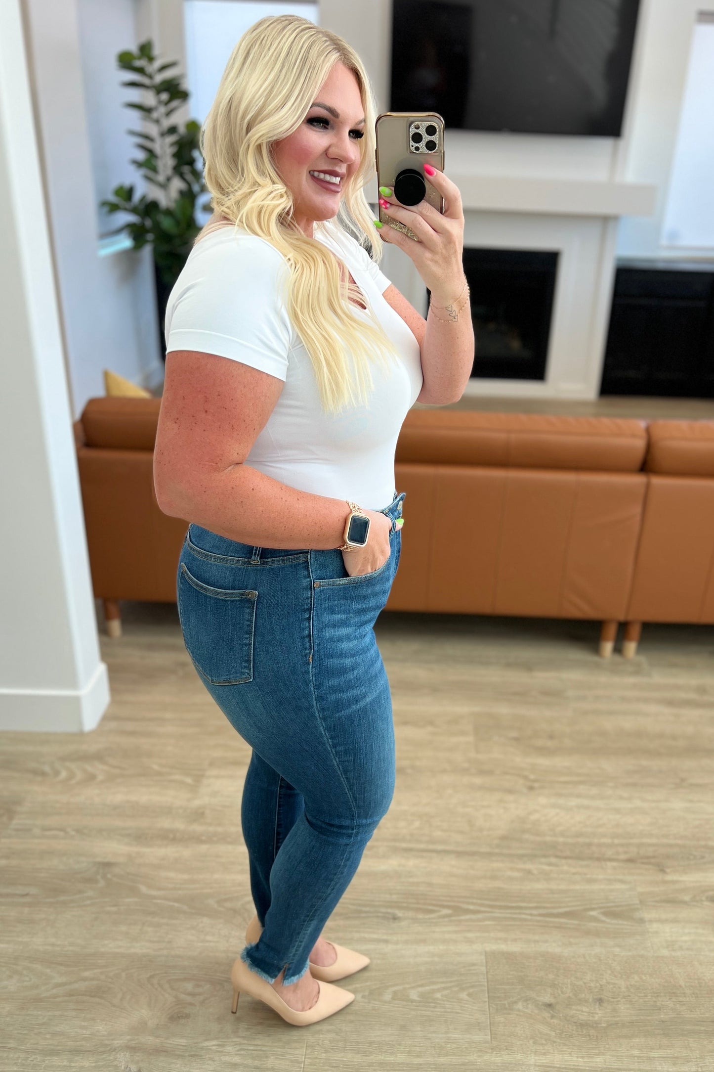 Amy High Rise tummy Control Top Side Slit Skinny Jeans