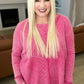 Mineral Wash Baby Waffle Long Sleeve Top in Hot Pink