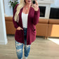 Slouchy Pocket Open Cardigan in Dark Burgundy