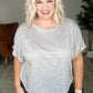 Round Neck Cuffed Sleeve Top in Heather Grey
