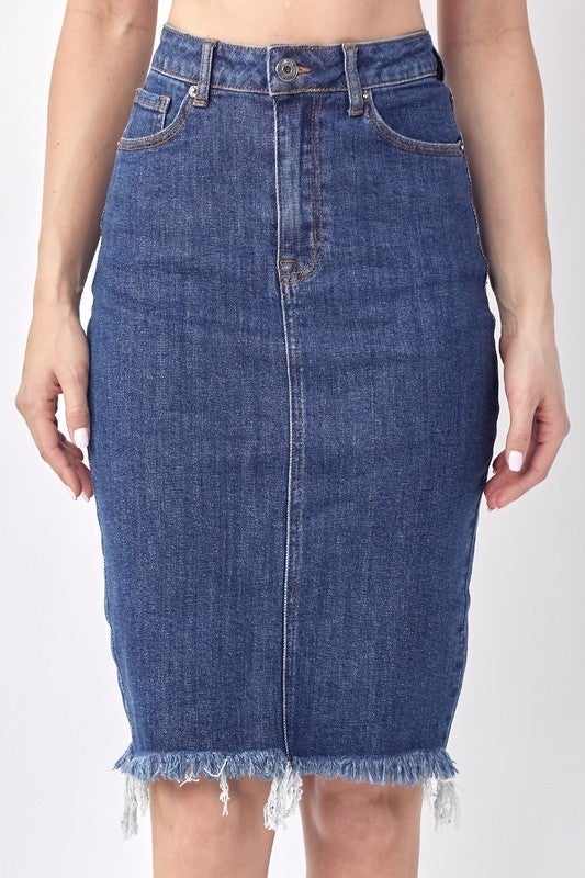 RISEN FRAY HEM CLEAN MIDI SKIRT