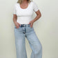 Bayeas High Rise Raw Hem Wide Leg Cropped Jeans