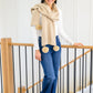 Knitted Fuzzy Pom Pom Scarf In Beige