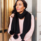 Knitted Fuzzy Pom Pom Scarf In Black