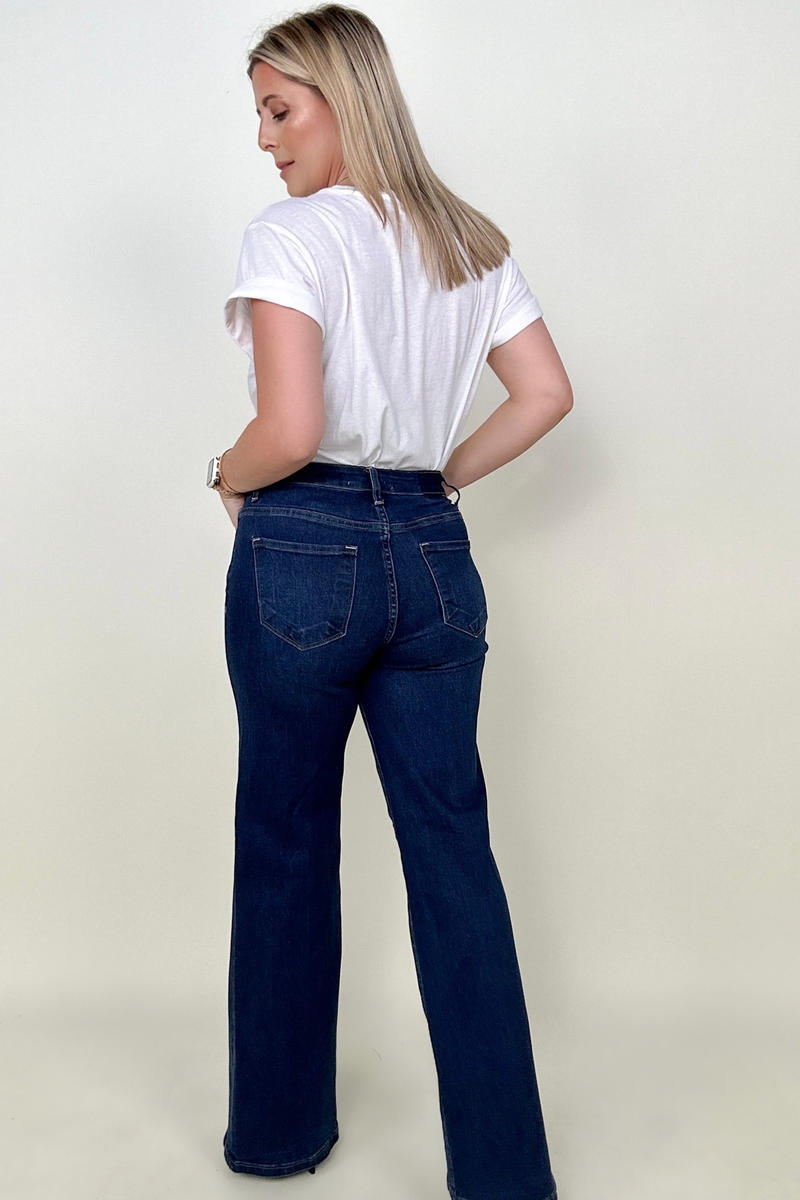 Risen Mid-Rise Wide Leg Dark Wash Jeans