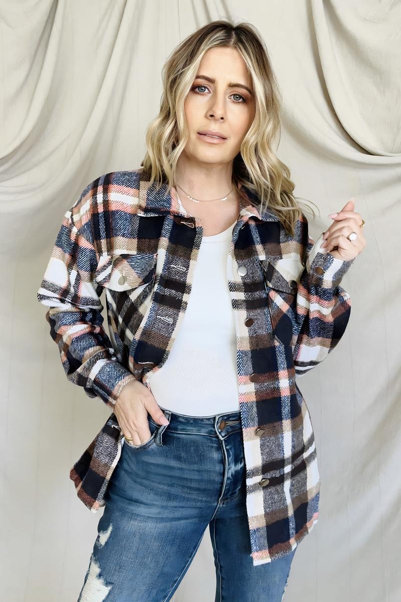 Plaid Flannel Shacket With Pockets