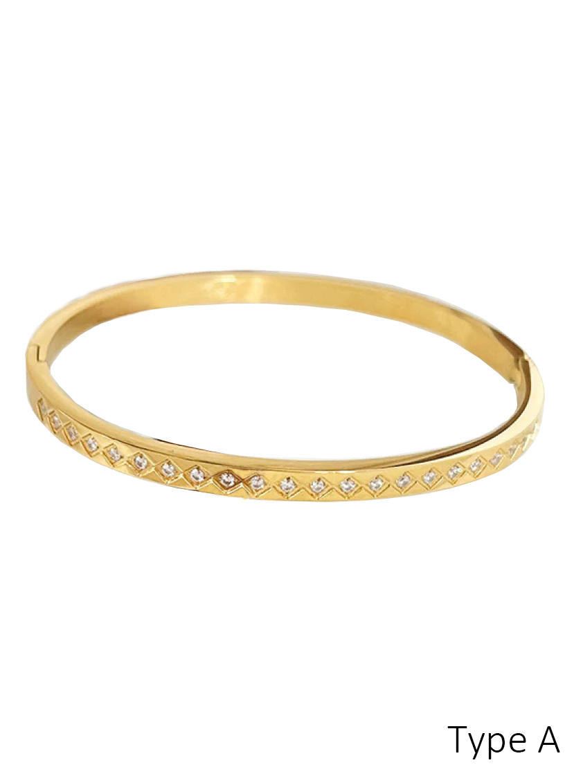 Cubic Zirconia Hinged Bangle Bracelet (With Box)