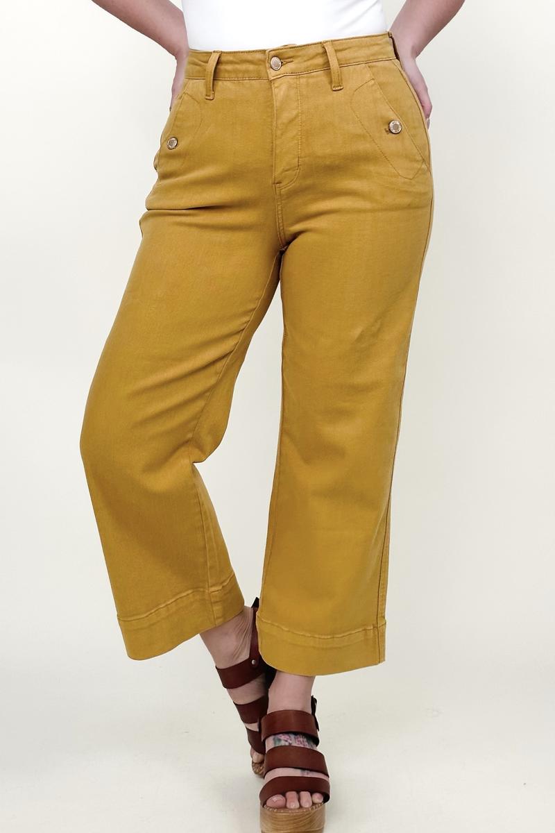 Judy Blue Solid High Waist Garment Dyed Cropped Wide Jeans
