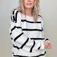 White and Black Stripe Sweater With Pearl Button Detail
