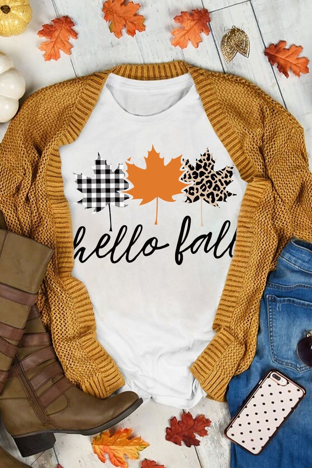 Hello Fall Mapel Leaves Graphic tee