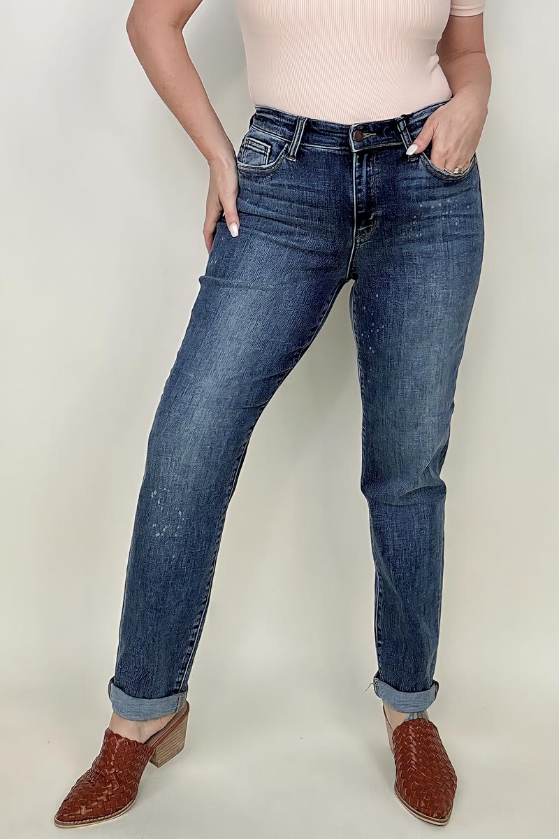 Judy Blue "Skyline" High Rise Bleach Splash Boyfriend Jeans