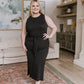 Out on the Town Tie Detail Midi Dress in Charcoal