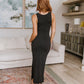 Out on the Town Tie Detail Midi Dress in Charcoal