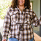Outside Stroll Plaid Waist Tie Shacket In Brown