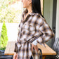 Outside Stroll Plaid Waist Tie Shacket In Brown