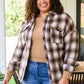 Outside Stroll Plaid Waist Tie Shacket In Brown