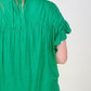 Cozy Co Woven Button Down Ruffle Sleeve Top