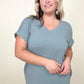 Zenana Rolled Short Sleeve V-Neck Tee Shirt Dress with Pockets