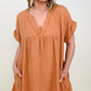 Zenana Gauze Short Sleeve Raw Edge V-Neck Dress