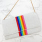 Rainbow Stripe Crossbody Chain Clutch in White