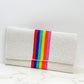 Rainbow Stripe Crossbody Chain Clutch in White