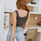 Relevant Ribbed Seamless Reversible Tank in Charcoal