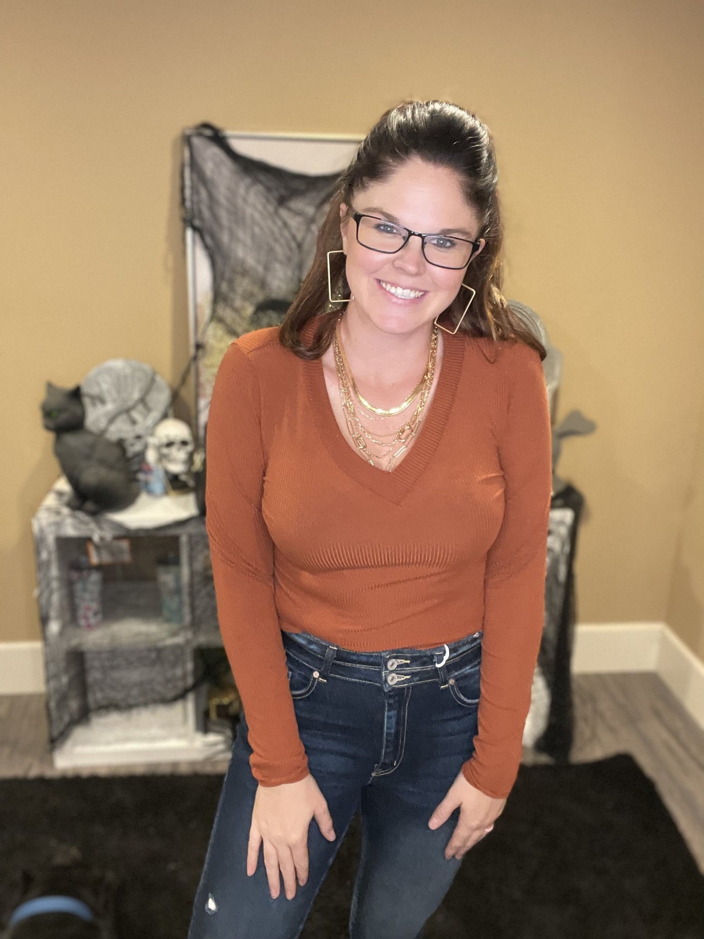 Long Sleeve V Neck Bodysuit