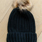 Rib Knit Beanie With Detachable Pom Pom In Black