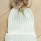 Rib Knit Beanie With Detachable Pom Pom In White