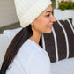 Rib Knit Beanie With Detachable Pom Pom In White