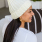 Rib Knit Beanie With Detachable Pom Pom In White