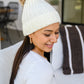 Rib Knit Beanie With Detachable Pom Pom In White