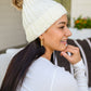 Rib Knit Beanie With Detachable Pom Pom In White